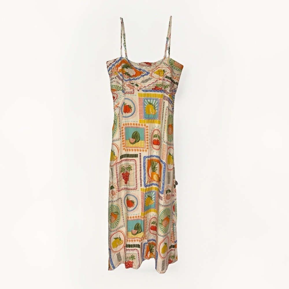 NWT Seven Wonders Agata Maxi Dress XL 14 Fruit Print Sundress Cotton Blend Vaca